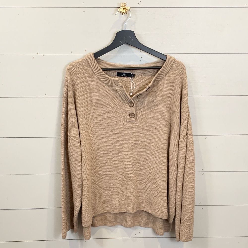 Lillusory Women's Tan Button-Up Sweater Top cozy slouchy nwt size large